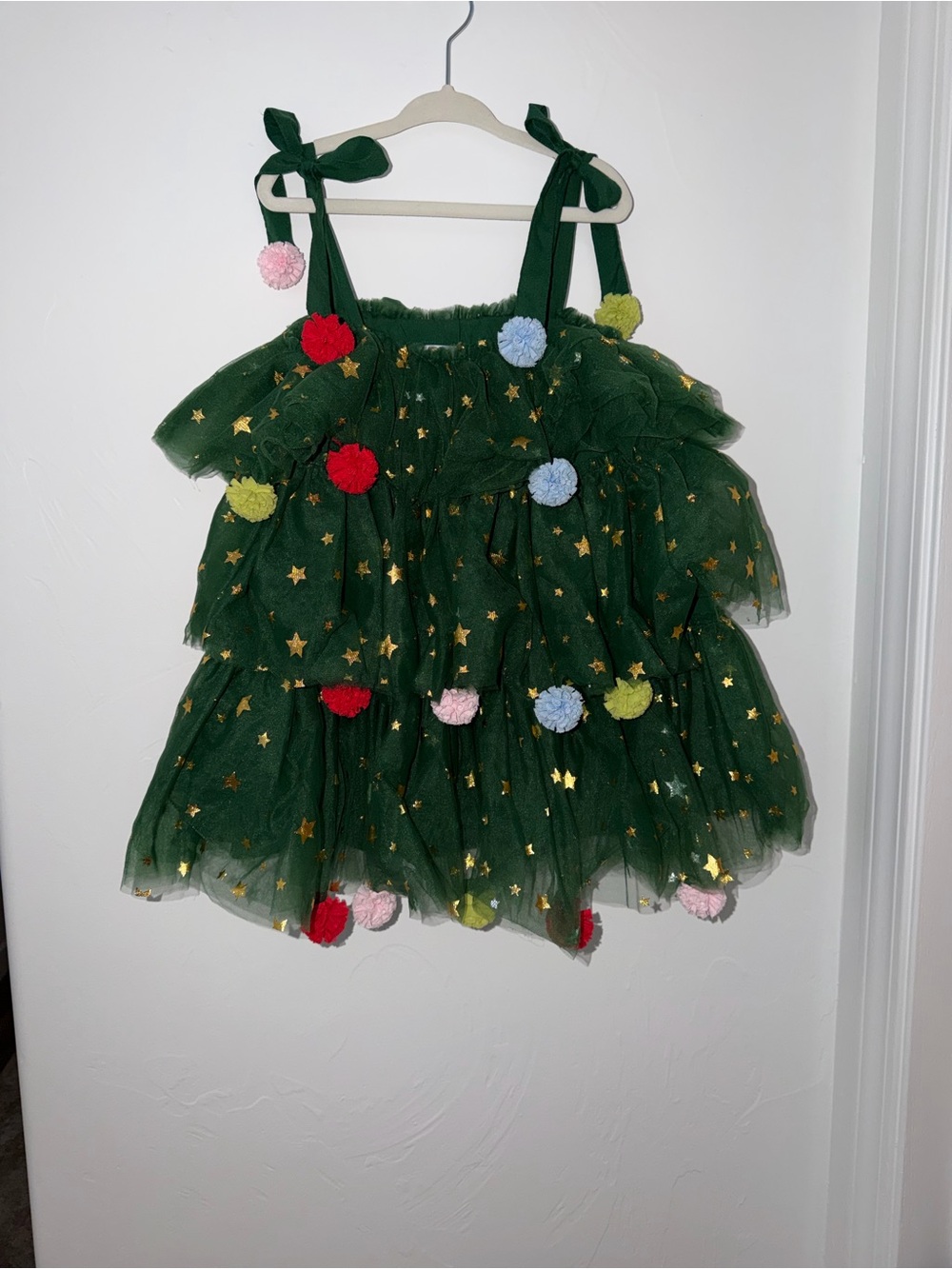 Lola + The Boys Dark Green Tulle Star Pom-Pom Costume Dress
